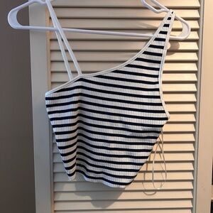 Zara Black and White Striped Crop Top